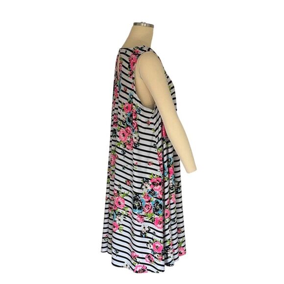 Bobbie Brooks Women's M Sleeveless Striped Floral Knee Length Dress - Picture 3 of 5
